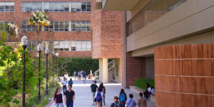 People walking around CNSI building